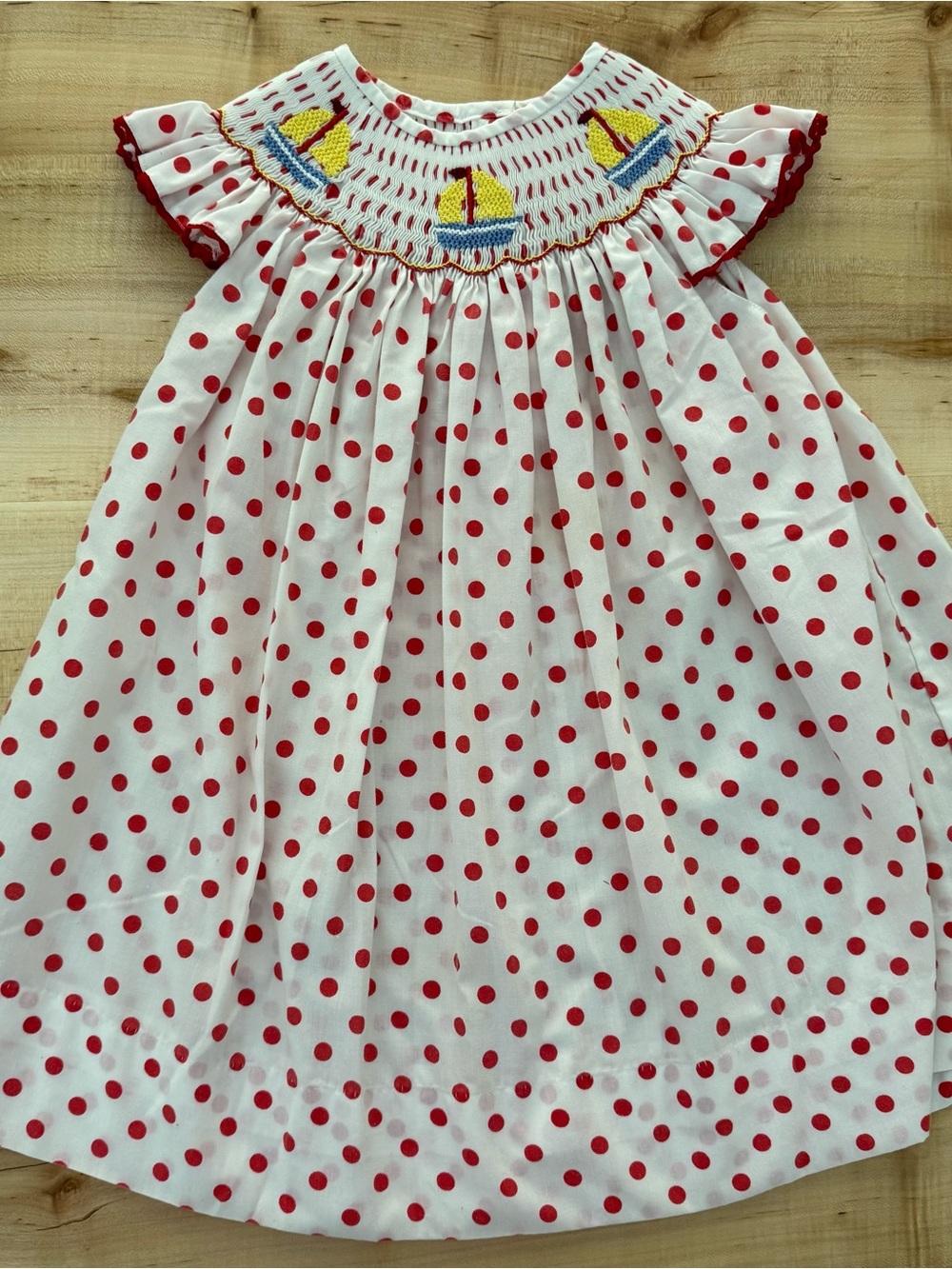 Marjorie Daughter Smocked Sailboat Dress Red Polka Dot Toddler Dress 24M
